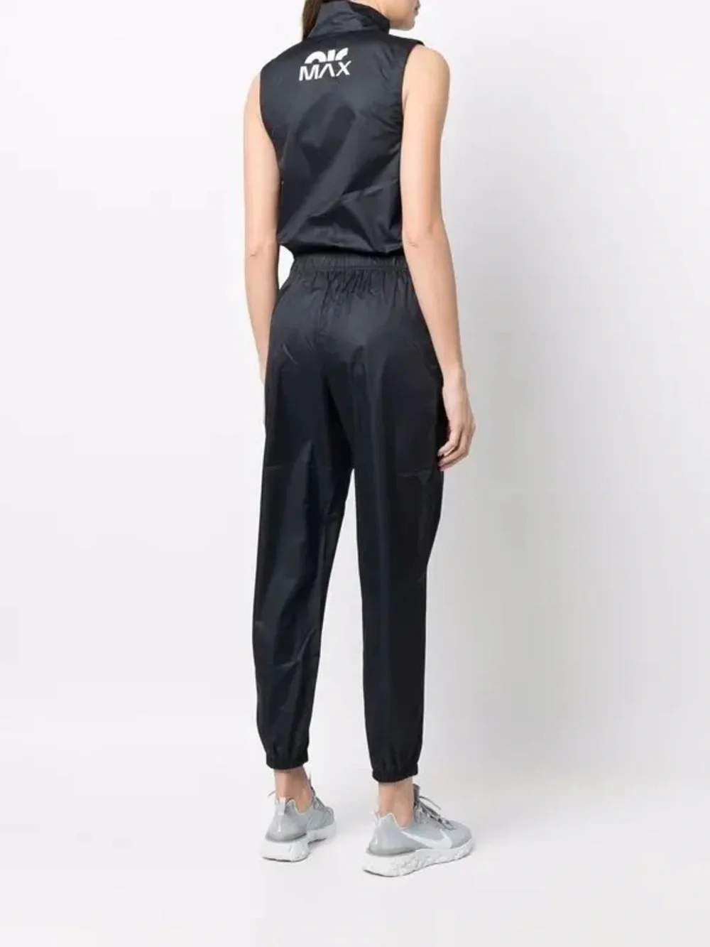 Nike Black Sleeveless Zip-Front Jumpsuit with White Swoosh Graphics XS